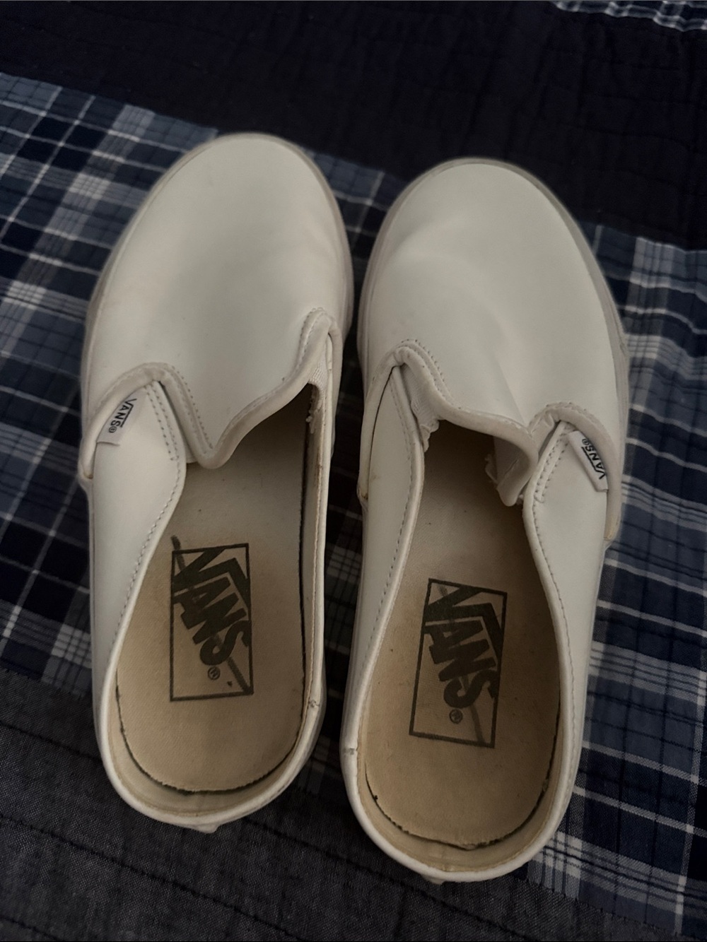 Vans White Slip-On Leather Loafers